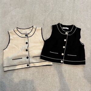 2 OAK + FORT Black and Cream Sleeveless Blouses